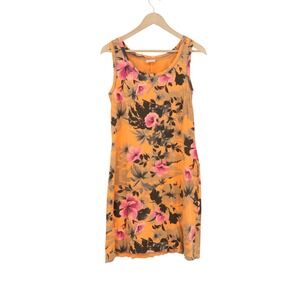 City Lights San Francisco Womens Orange Pink Floral Tropical Tank Mini Dress L